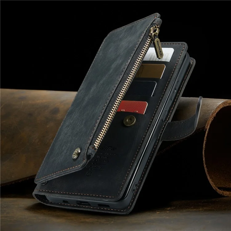 For Samsung Galaxy S20 Ultra S21 Ultra 5G Phone Cases with Strap CASEME C30 Zipper Multiple Card Holder PU Leather Cover - Black