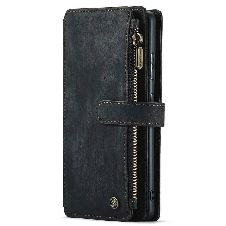 For Samsung Galaxy S20 Ultra S21 Ultra 5G Phone Cases with Strap CASEME C30 Zipper Multiple Card Holder PU Leather Cover - Black