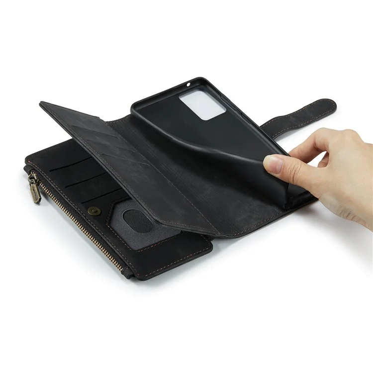 CASEME C30 Serie Funda de Billetera de Cuero de PU a Prueba de Golpes con 10 Ranuras para Tarjetas y Bolsillo con Cremallera para Samsung Galaxy A52s 5G/A52 4G/5G - Negro 