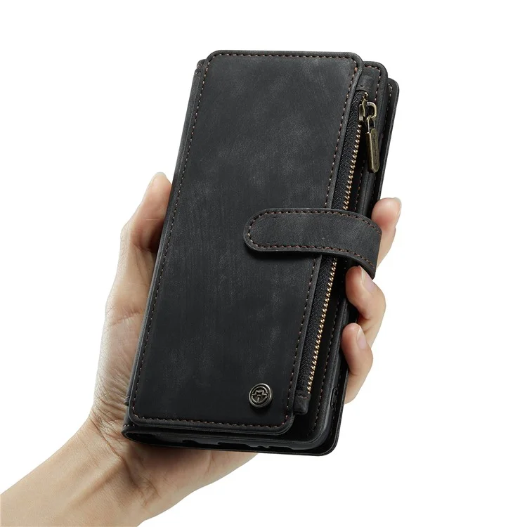 CASEME C30 Serie Funda de Billetera de Cuero de PU a Prueba de Golpes con 10 Ranuras para Tarjetas y Bolsillo con Cremallera para Samsung Galaxy A52s 5G/A52 4G/5G - Negro 