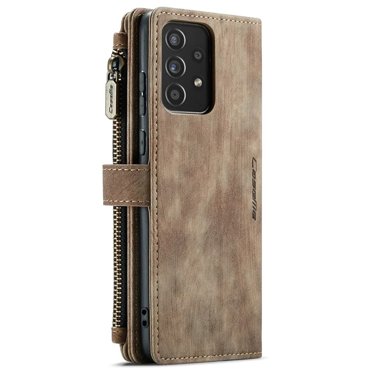 CASEME C30 Series All-round Shockproof PU Leather Wallet Case Cover with 10 Card Slots and Zipper Pocket for Samsung Galaxy A52s 5G/A52 4G/5G - Brown