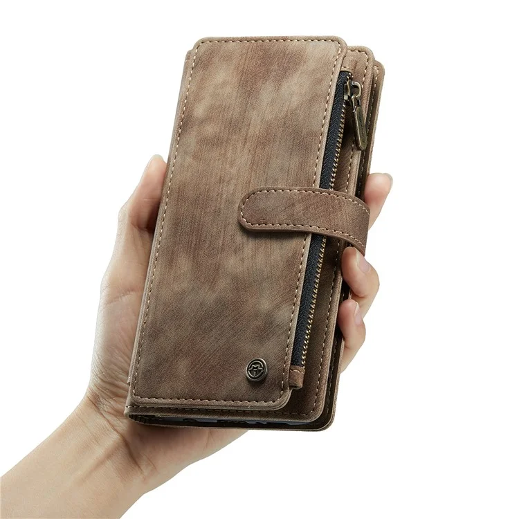 CASEME C30 Series All-round Shockproof PU Leather Wallet Case Cover with 10 Card Slots and Zipper Pocket for Samsung Galaxy A52s 5G/A52 4G/5G - Brown