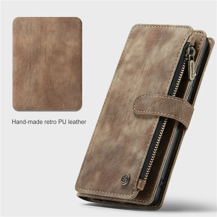 Étui portefeuille tout-en-un résistant aux chocs CASEME C30 Series avec 10 fentes pour cartes et poche zippée pour Samsung Galaxy A52s 5G/A52 4G/5G - Marron