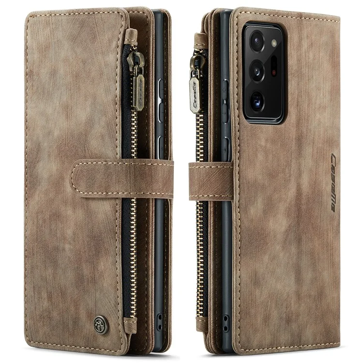 For Samsung Galaxy Note20 Ultra / Note20 Ultra 5G Phone Cases with Strap CASEME C30 Zipper Multiple Card Holder PU Leather Cover - Brown