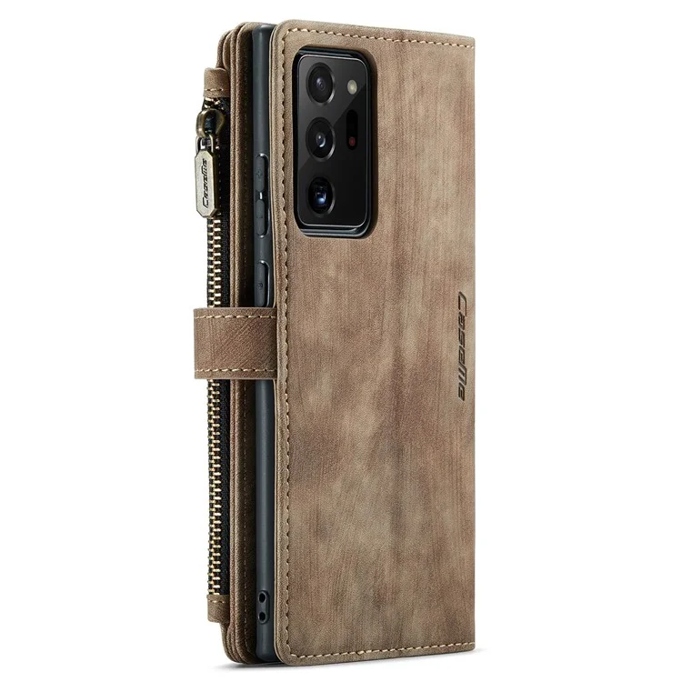 For Samsung Galaxy Note20 Ultra / Note20 Ultra 5G Phone Cases with Strap CASEME C30 Zipper Multiple Card Holder PU Leather Cover - Brown