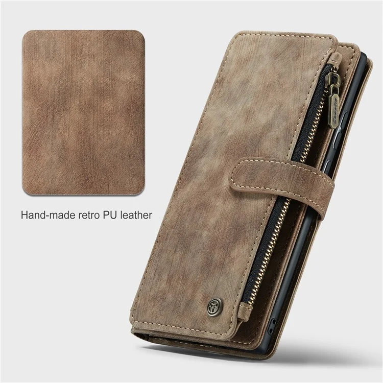 For Samsung Galaxy Note20 Ultra / Note20 Ultra 5G Phone Cases with Strap CASEME C30 Zipper Multiple Card Holder PU Leather Cover - Brown