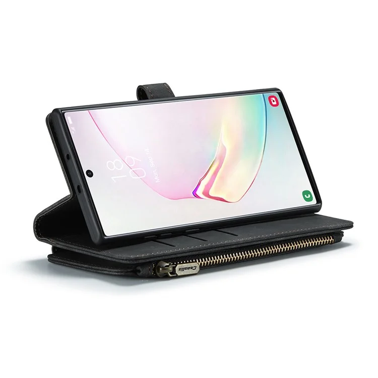 For Samsung Galaxy Note 10 Plus / Note 10 Plus 5G Phone Cases with Strap CASEME C30 Zipper Multiple Card Holder PU Leather Cover - Black