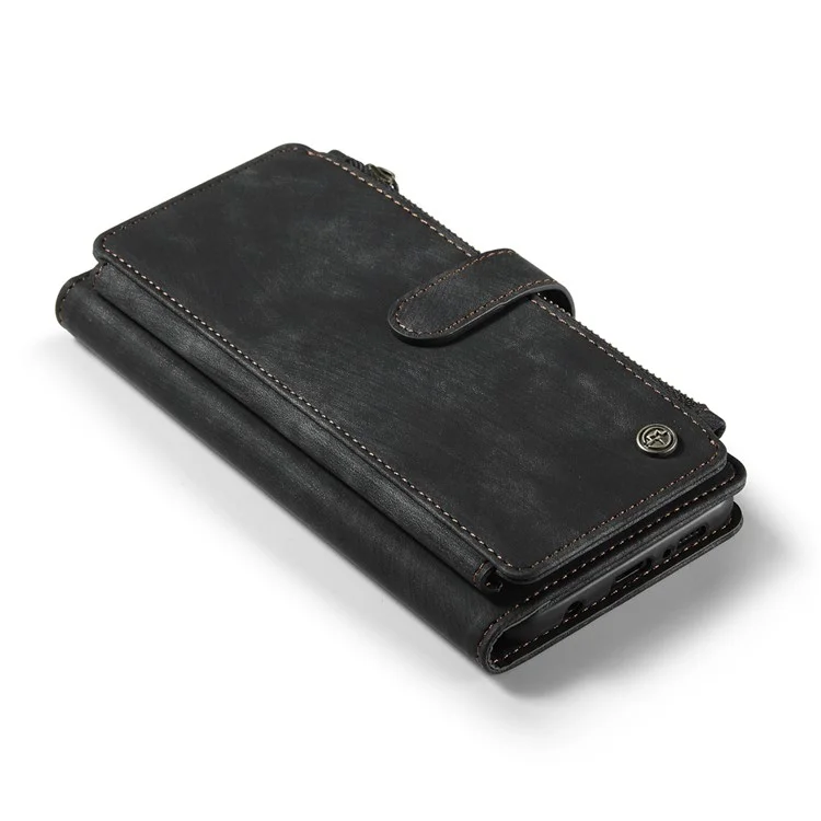 CASEME C30 Series Carteira de Telefone de Couro com Grandes Capacidade de 10 Slots de Cartão e Bolso com Zíper para Samsung Galaxy S10 4G - Preto