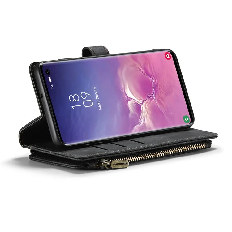 CASEME C30 Series Carteira de Telefone de Couro com Grandes Capacidade de 10 Slots de Cartão e Bolso com Zíper para Samsung Galaxy S10 4G - Preto