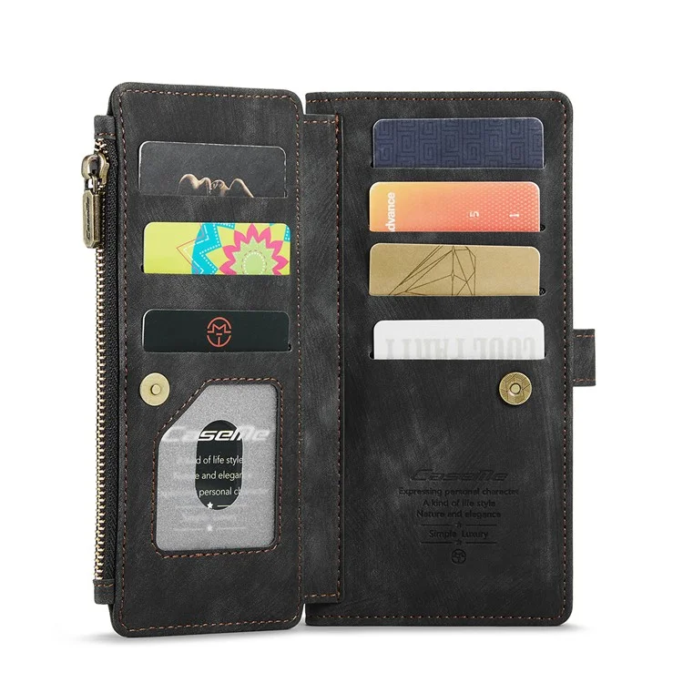 CASEME C30 Series Carteira de Telefone de Couro com Grandes Capacidade de 10 Slots de Cartão e Bolso com Zíper para Samsung Galaxy S10 4G - Preto