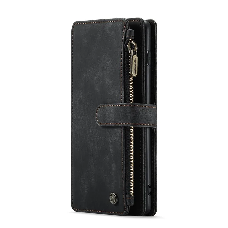 CASEME C30 Series Carteira de Telefone de Couro com Grandes Capacidade de 10 Slots de Cartão e Bolso com Zíper para Samsung Galaxy S10 4G - Preto