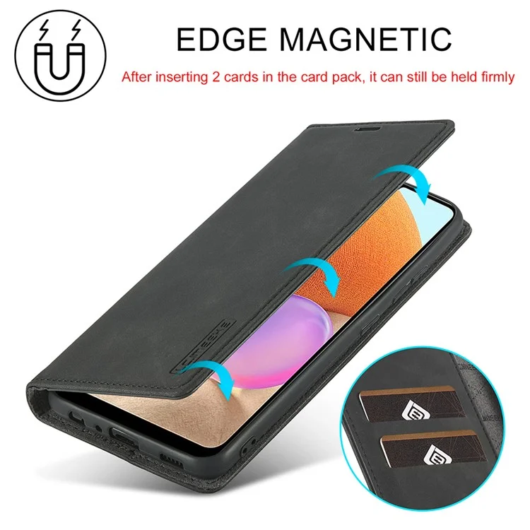 LC.IMEEKE Leather Well-Protected Anti-Fall Wallet Design Strong Magnetic Phone Shell Case with Stand for Samsung Galaxy A32 5G / M32 5G - Black