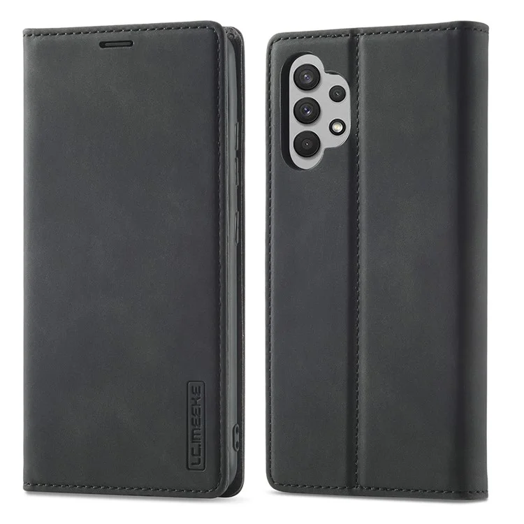 Lc. Portafoglio Resistente Anti-duretto in Pelle Imeeke Strit Casa di Shock Protectiva Persolica Per Samsung Galaxy A32 4G (versione Ue) - Nero