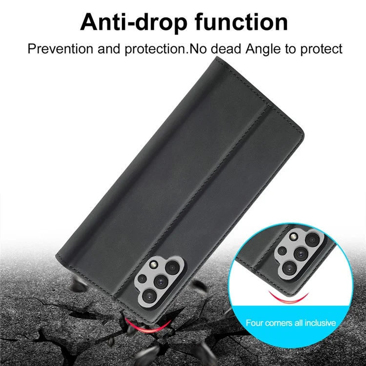 Lc. Portafoglio Resistente Anti-duretto in Pelle Imeeke Strit Casa di Shock Protectiva Persolica Per Samsung Galaxy A32 4G (versione Ue) - Nero