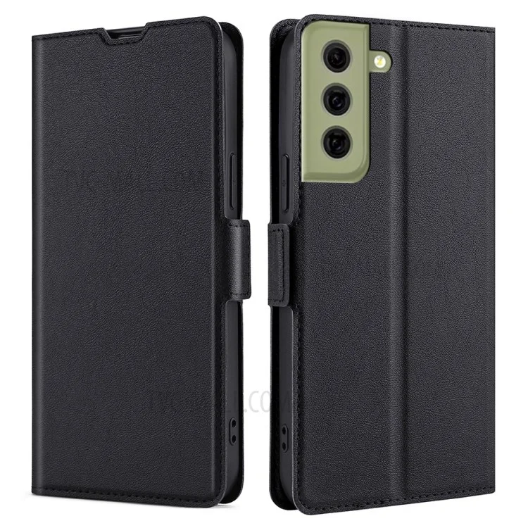 Side Magnetic Closure Ultra-thin Leather Phone Case with Stand and Card Slot for Samsung Galaxy S21 FE 5G - Black