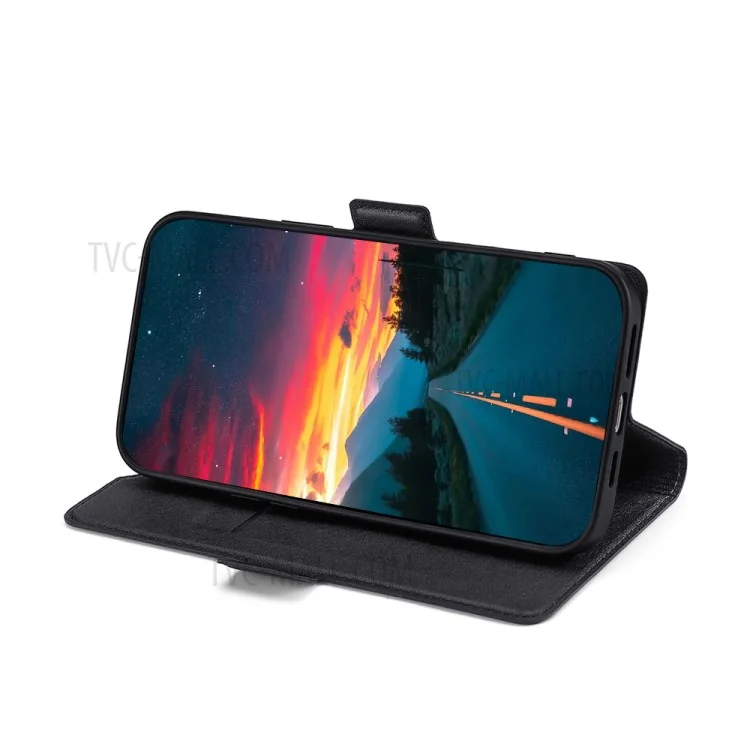 Side Magnetic Closure Ultra-thin Leather Phone Case with Stand and Card Slot for Samsung Galaxy S21 FE 5G - Black