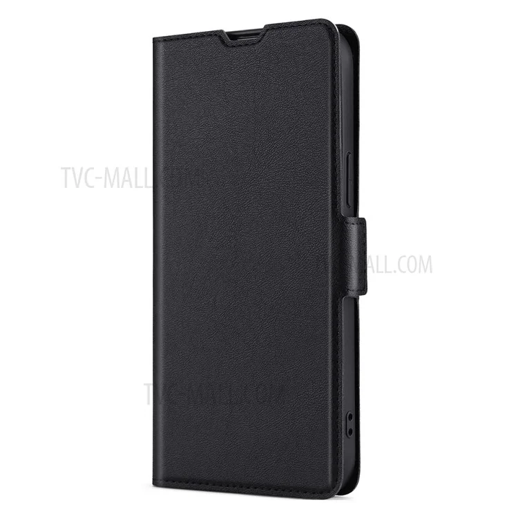 Side Magnetic Closure Ultra-thin Leather Phone Case with Stand and Card Slot for Samsung Galaxy S21 FE 5G - Black