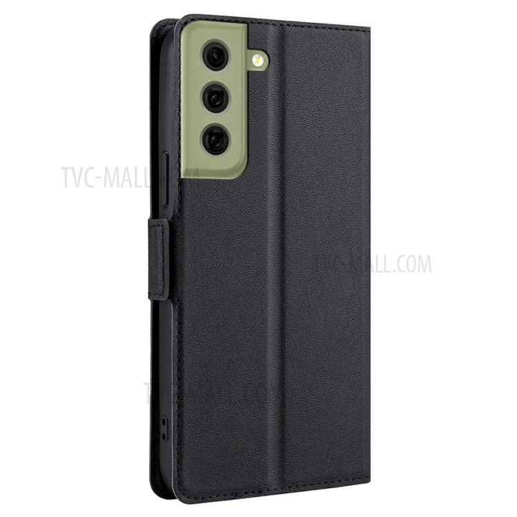Side Magnetic Closure Ultra-thin Leather Phone Case with Stand and Card Slot for Samsung Galaxy S21 FE 5G - Black