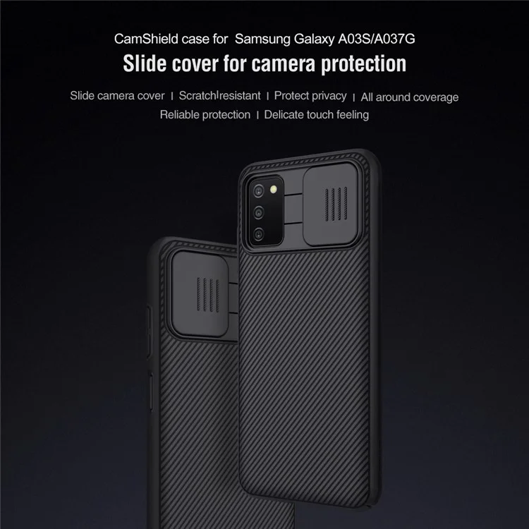 NILLKIN CamShield Scratch-Proof Durable Anti-Collision Hard PC Cover Case with Sliding Camera Cover for Samsung Galaxy A03s (166.5 x 75.98 x 9.14mm) - Black