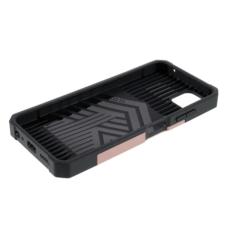 Camera Slider Ring Kickstand Design Hybrid Phone Case Shell with Card Holder for Samsung Galaxy A22 5G (EU Version) - Rose Gold