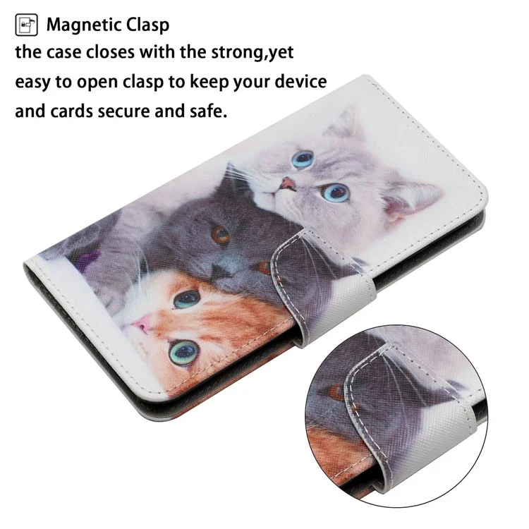 Impresión de Patrones de Textura Cruzada Case de Cobertura de Teléfono Protectora de Cuero Con Billetera de Soporte Para Samsung Galaxy A12 - Tres Gatos