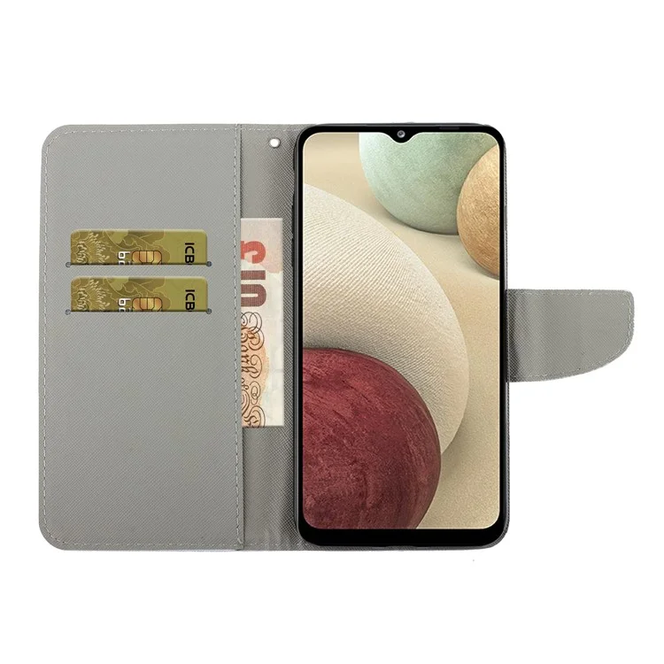 Impresión de Patrones de Textura Cruzada Case de Cobertura de Teléfono Protectora de Cuero Con Billetera de Soporte Para Samsung Galaxy A12 - Tres Gatos