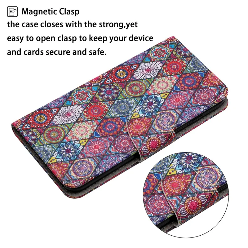 Pattern Printing All-round Protection Wallet Stand Leather Phone Case Shell with Strap for Samsung Galaxy A32 5G / M32 5G - Kaleidoscope