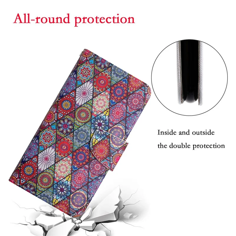 Pattern Printing All-round Protection Wallet Stand Leather Phone Case Shell with Strap for Samsung Galaxy A32 5G / M32 5G - Kaleidoscope