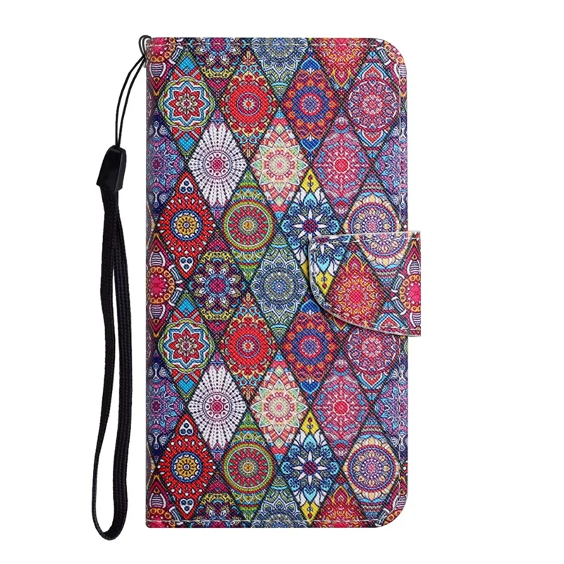 Pattern Printing All-round Protection Wallet Stand Leather Phone Case Shell with Strap for Samsung Galaxy A32 5G / M32 5G - Kaleidoscope