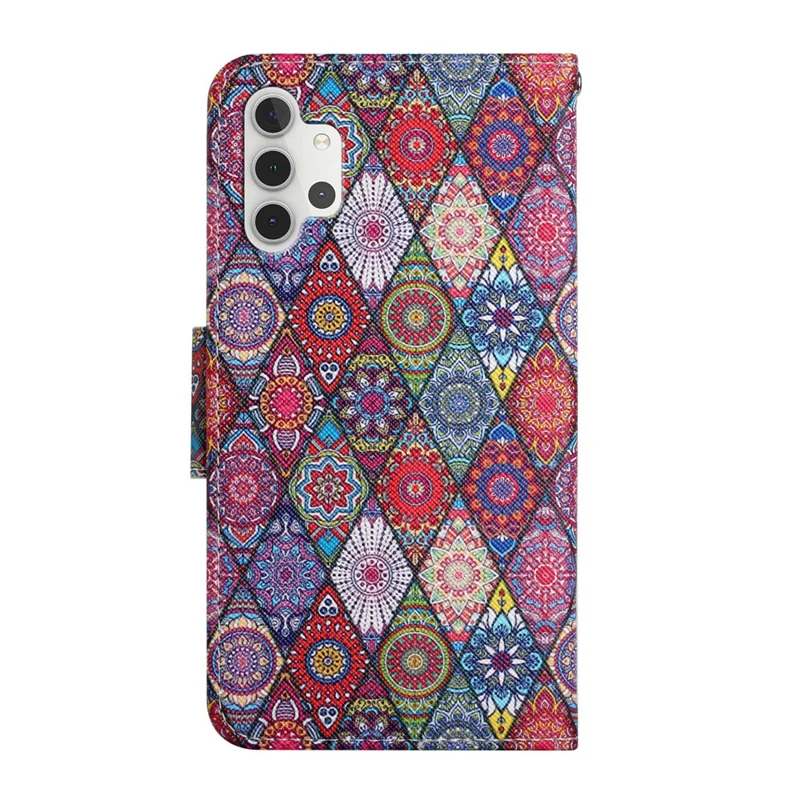 Pattern Printing All-round Protection Wallet Stand Leather Phone Case Shell with Strap for Samsung Galaxy A32 5G / M32 5G - Kaleidoscope