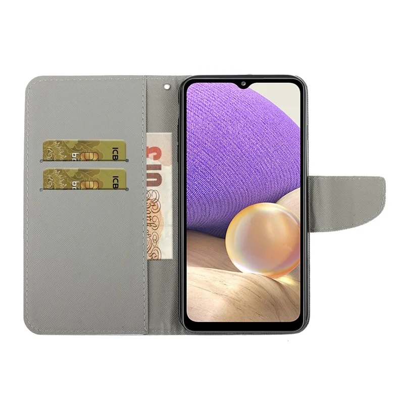 Pattern Printing All-round Protection Wallet Stand Leather Phone Case Shell with Strap for Samsung Galaxy A32 5G / M32 5G - Kaleidoscope