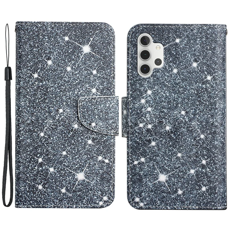 Pattern Printing All-round Protection Wallet Stand Leather Phone Case Shell with Strap for Samsung Galaxy A32 5G / M32 5G - Star