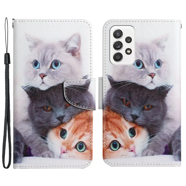 Уэмплексная Печать Shockper -cellet Stand Leather Phone Case Shell с Ремешком Для Samsung Galaxy A52 4g/5g/a52s 5G - Три Кошки
