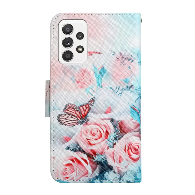 Pattern Printing Shockproof Wallet Stand Leather Phone Case Shell with Strap for Samsung Galaxy A52 4G/5G/A52s 5G - Peony and Butterfly