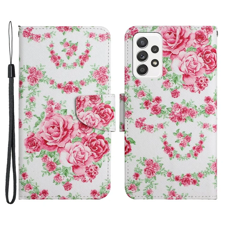 Musterdruckschockdroselton -brieftasche Leder -telefonhülle Mit Riemen Für Samsung Galaxy A52 4g/5g/a52s 5G - Rose