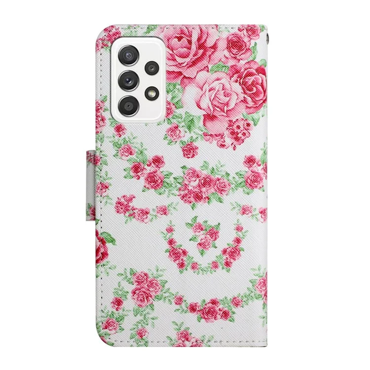 Musterdruckschockdroselton -brieftasche Leder -telefonhülle Mit Riemen Für Samsung Galaxy A52 4g/5g/a52s 5G - Rose
