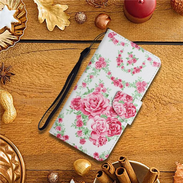 Musterdruckschockdroselton -brieftasche Leder -telefonhülle Mit Riemen Für Samsung Galaxy A52 4g/5g/a52s 5G - Rose