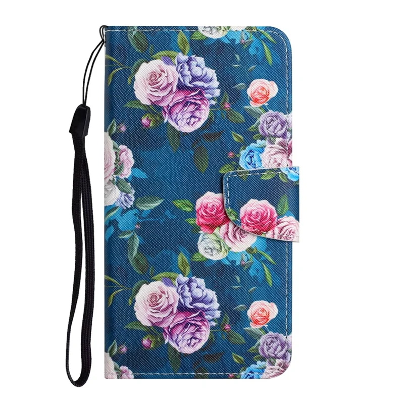 Pattern Printing Shockproof Wallet Stand Leather Phone Case Shell with Strap for Samsung Galaxy A52 4G/5G/A52s 5G - Fluorescent Rose