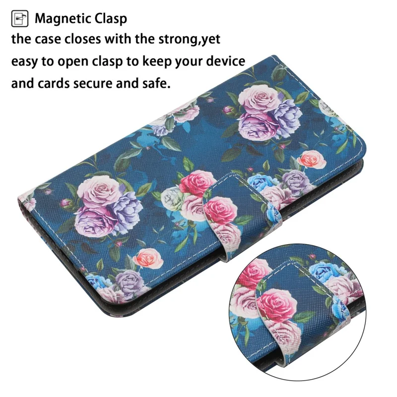 Pattern Printing Shockproof Wallet Stand Leather Phone Case Shell with Strap for Samsung Galaxy A52 4G/5G/A52s 5G - Fluorescent Rose