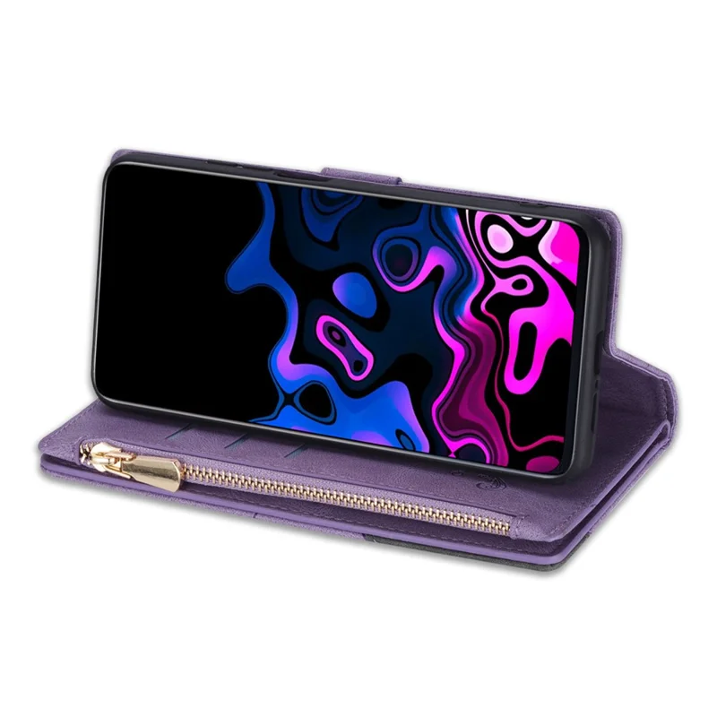 Splicing Design Leren Telefoonhoesje Portemonnee Stand Beschermende Hoes voor Samsung Galaxy S21 FE 5G / S21 Fan Edition - Paars