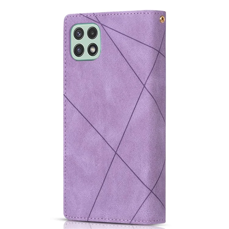 Scratch Resistant Splicing Design Leather Phone Case Wallet Stand Protective Cover for Samsung Galaxy A22 5G (EU Version) - Purple
