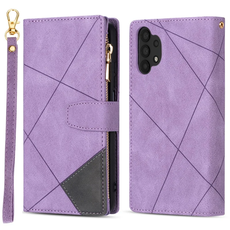 جراب هاتف أنيق من الجلد بتصميم مفصّل مع حامل ومحفظة لجهاز Samsung Galaxy A32 5G / M32 5G - أرجواني