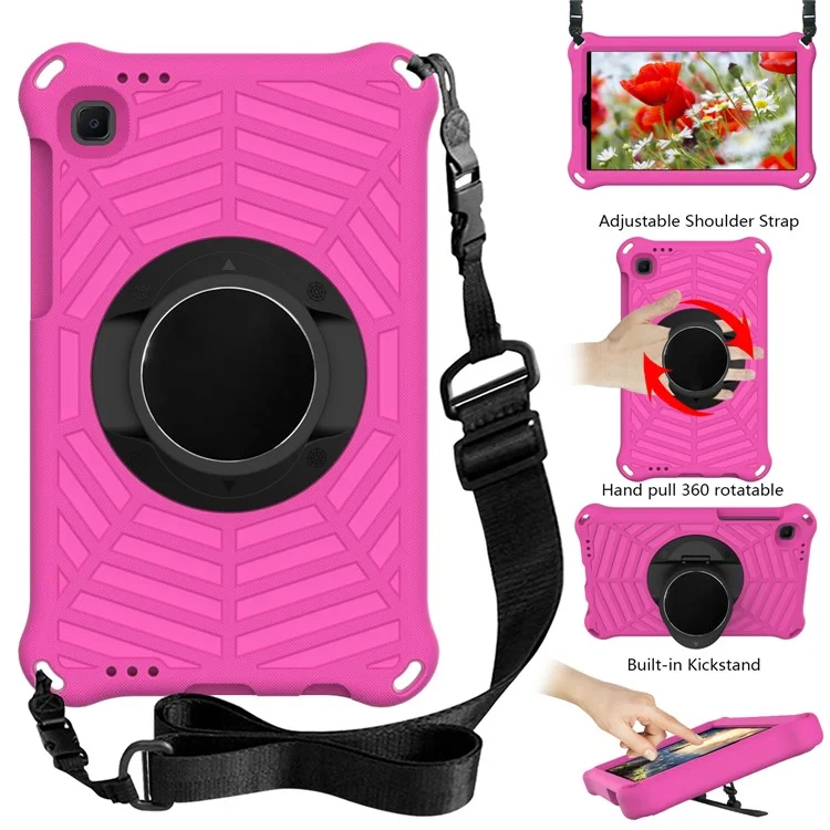 Kickstand Design Spider Web Texture EVA Tablet Cover Protective Case with Shoulder Strap for Samsung Galaxy Tab A7 Lite 8.7-inch - Rose