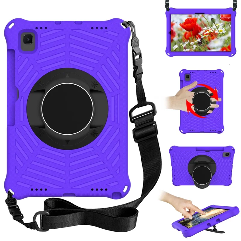 Spider Web Texture EVA Tablet Cover Case with Kickstand Shoulder Strap for Samsung Galaxy Tab S5e 10.5 (2019) SM-T720/T725 - Purple