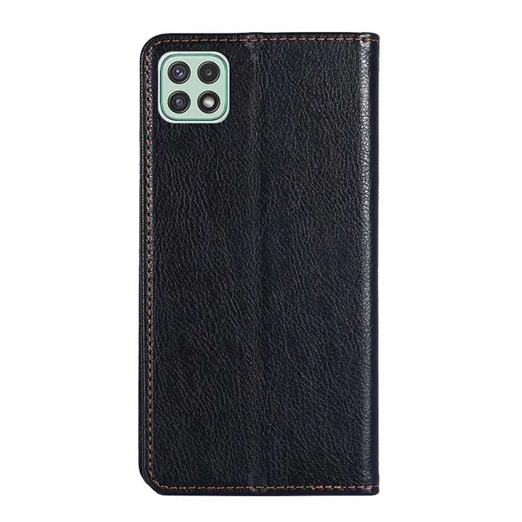 Wallet Stand Design Magnetic Auto-absorbed Leather Phone Cover Shell for Samsung Galaxy A22 5G (EU Version) - Black