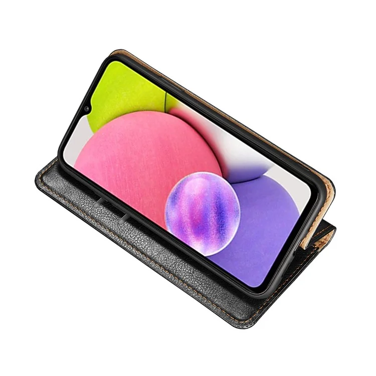 Solid Color Magnetic Auto Closure PU Leather Stand Wallet Protective Phone Shell Cover for Samsung Galaxy A03s (164.2 x 75.9 x 9.1mm) - Black