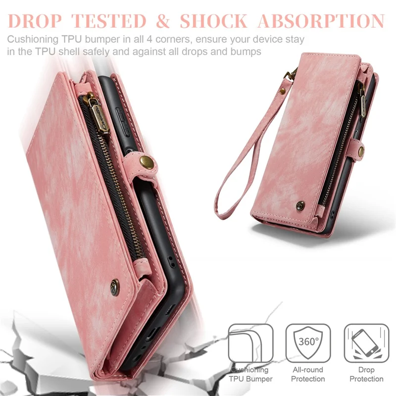 CASEME 008 Series For Samsung Galaxy A12 Detachable 2-in-1 Multi-Function TPU + PU Leather Phone Wallet Stand Shell - Pink