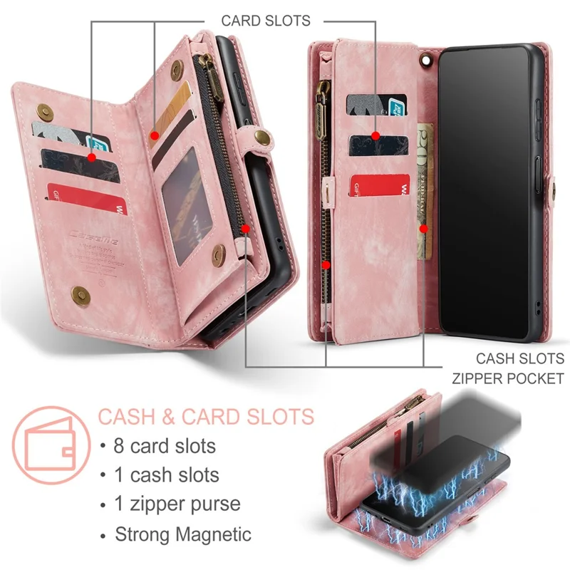 CASEME 008 Series For Samsung Galaxy A12 Detachable 2-in-1 Multi-Function TPU + PU Leather Phone Wallet Stand Shell - Pink