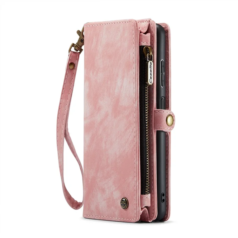 CASEME 008 Series For Samsung Galaxy A12 Detachable 2-in-1 Multi-Function TPU + PU Leather Phone Wallet Stand Shell - Pink