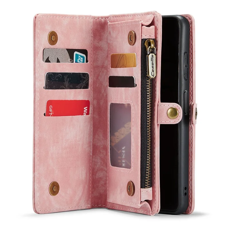 CASEME 008 Series For Samsung Galaxy A12 Detachable 2-in-1 Multi-Function TPU + PU Leather Phone Wallet Stand Shell - Pink